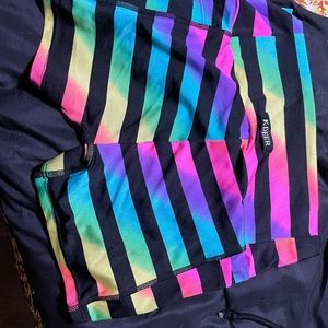 Kdeer rainbow stripe 3” shorts size small with pockets!